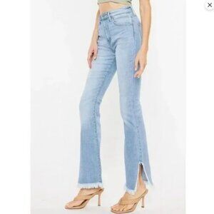 NWT KanCan Light Wash Curvy Hi Rise Frayed Flared Leg Jeans Size 14 #2070